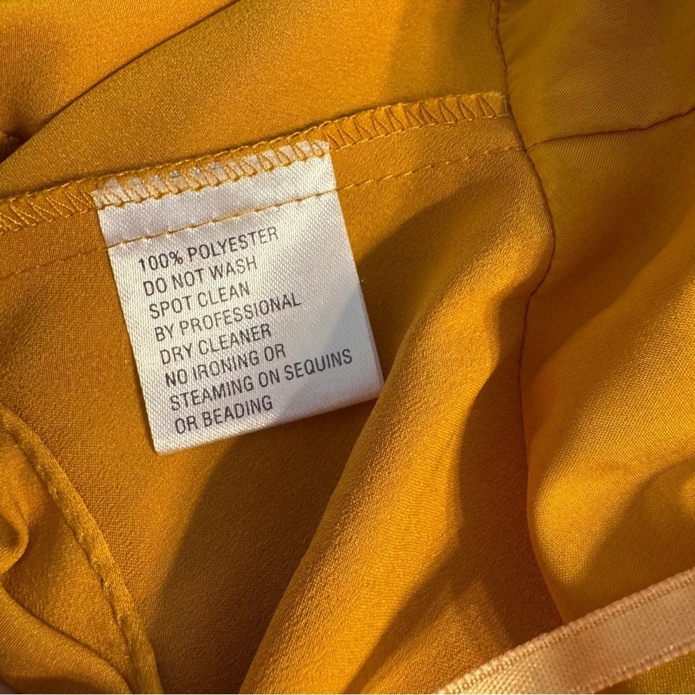 Mac Duggal Satin Wrap Mini Dress • Gold Mustard Long Sleeve Fit & Flare • Size 6 - Picture 15 of 16